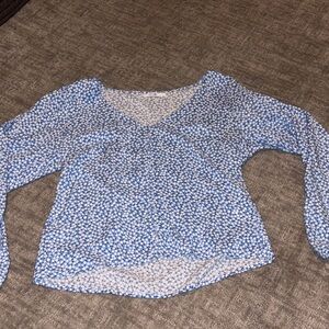 Elegant Blue Patterned Women's Blouse
